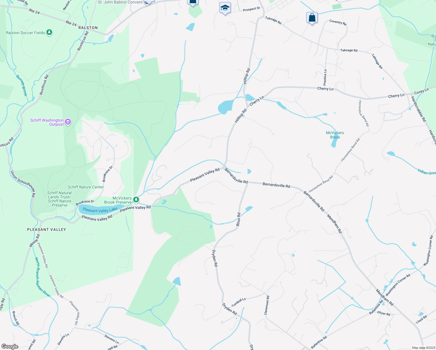 map of restaurants, bars, coffee shops, grocery stores, and more near 9 Balbrook Drive in Mendham