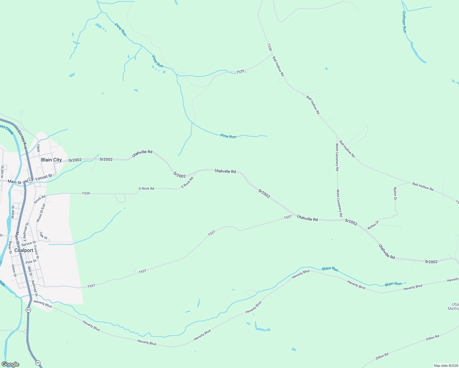 map of restaurants, bars, coffee shops, grocery stores, and more near 1826 Utahville Road in Coalport