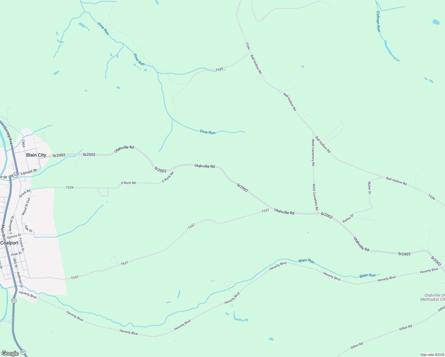 map of restaurants, bars, coffee shops, grocery stores, and more near 1826 Utahville Road in Coalport