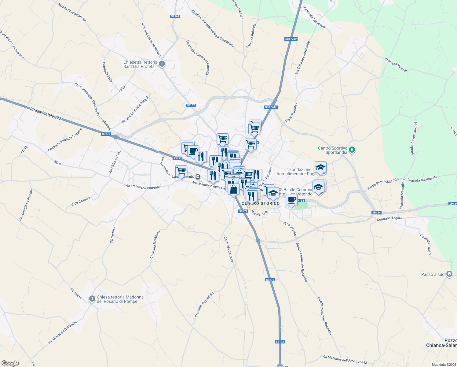 map of restaurants, bars, coffee shops, grocery stores, and more near 20 Via Madonna della Catena in Locorotondo