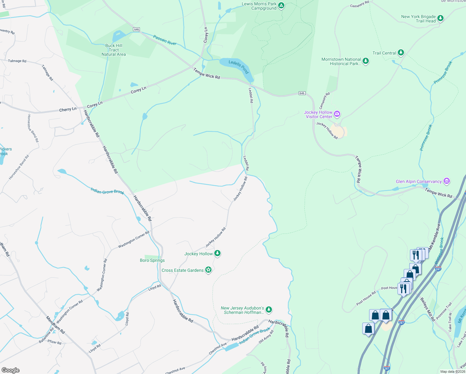 map of restaurants, bars, coffee shops, grocery stores, and more near 200 Jockey Hollow Rd in Bernardsville