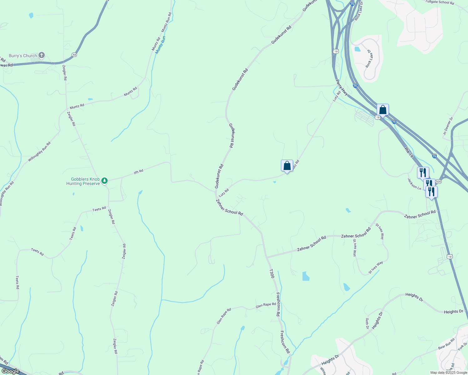 map of restaurants, bars, coffee shops, grocery stores, and more near 114 Hickory Hill Lane in Zelienople