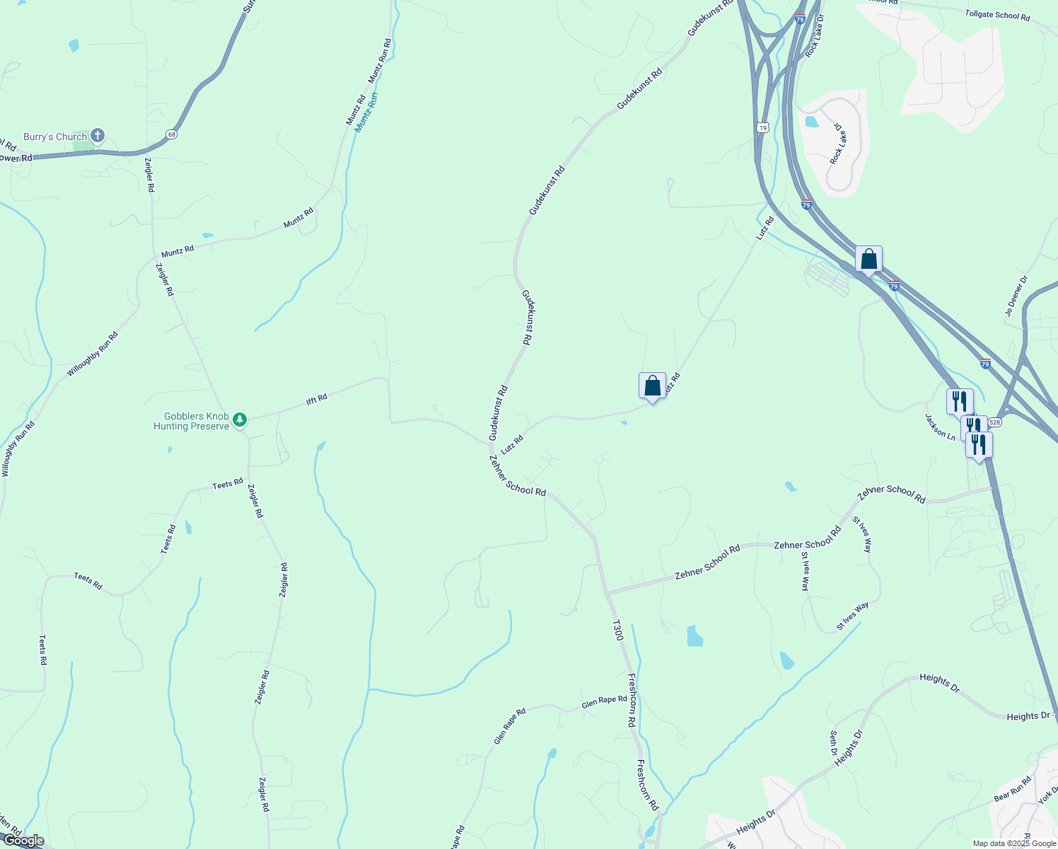 map of restaurants, bars, coffee shops, grocery stores, and more near 114 Hickory Hill Lane in Zelienople