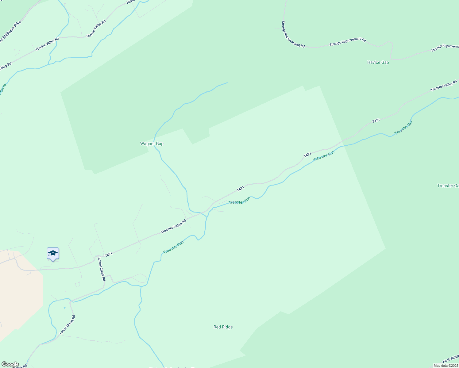 map of restaurants, bars, coffee shops, grocery stores, and more near 1281 Treaster Valley Road in Milroy