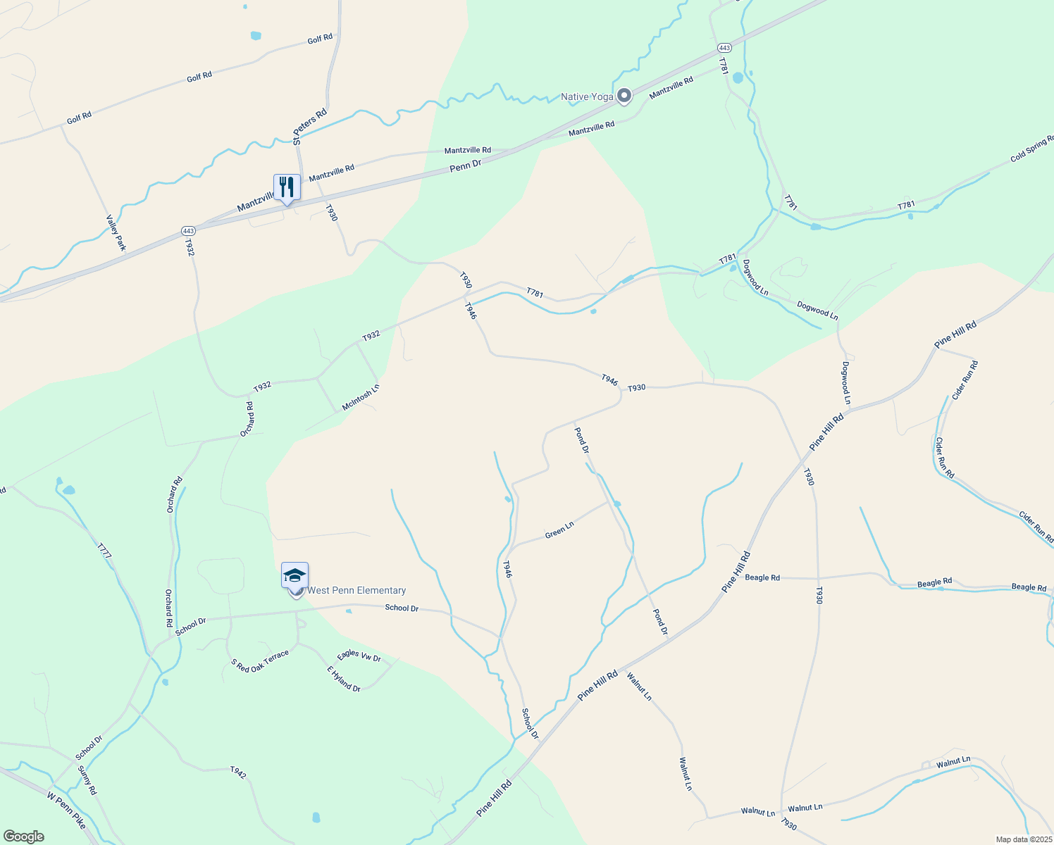 map of restaurants, bars, coffee shops, grocery stores, and more near 328 Snowdrift Road in Andreas