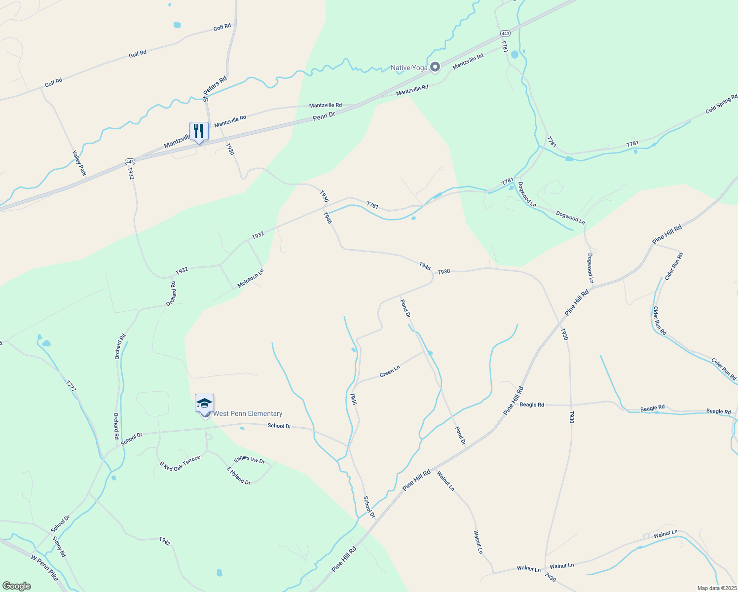 map of restaurants, bars, coffee shops, grocery stores, and more near 328 Snowdrift Road in Andreas