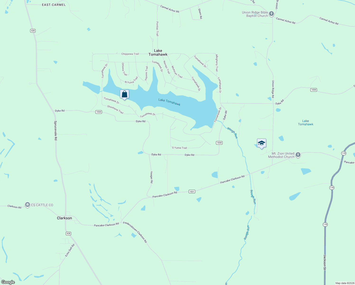 map of restaurants, bars, coffee shops, grocery stores, and more near 48026 Yuma Cove in Negley