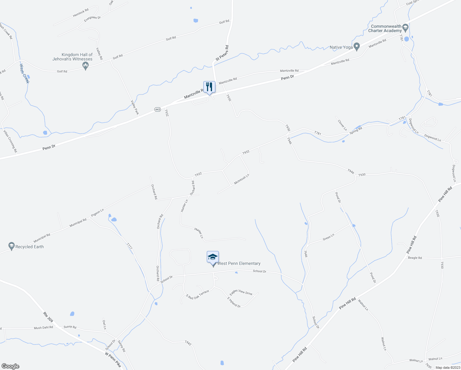 map of restaurants, bars, coffee shops, grocery stores, and more near 595 McIntosh Lane in Andreas