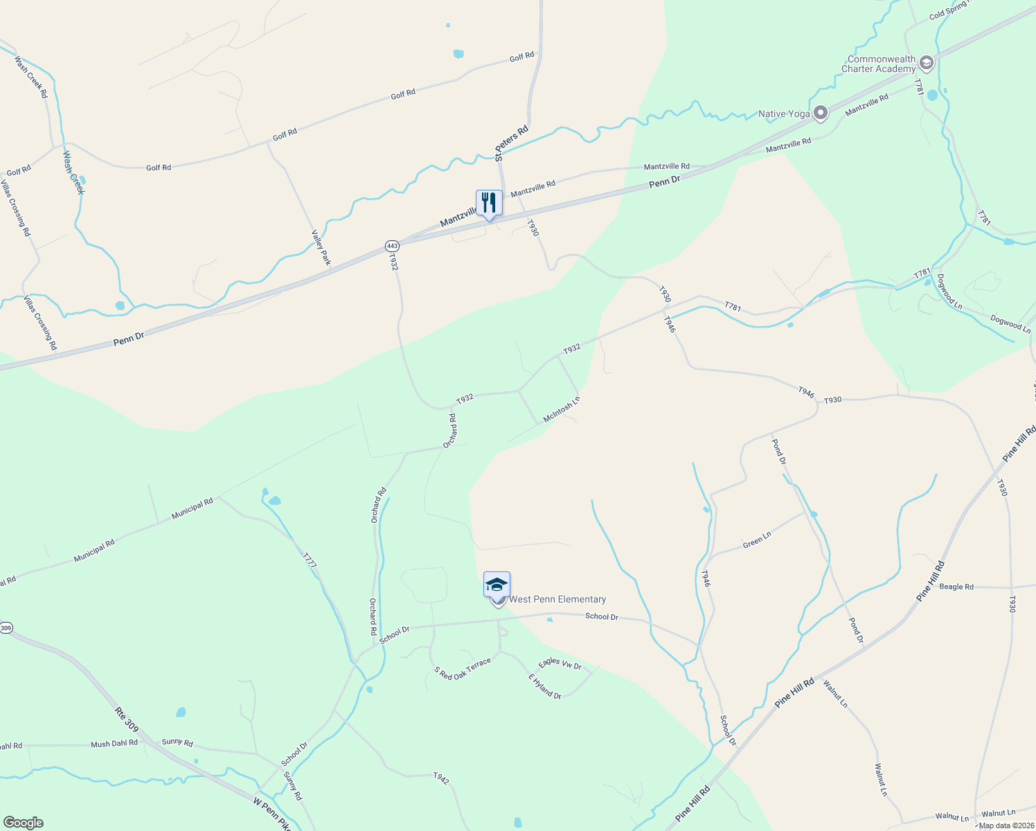 map of restaurants, bars, coffee shops, grocery stores, and more near 635 McIntosh Lane in Andreas