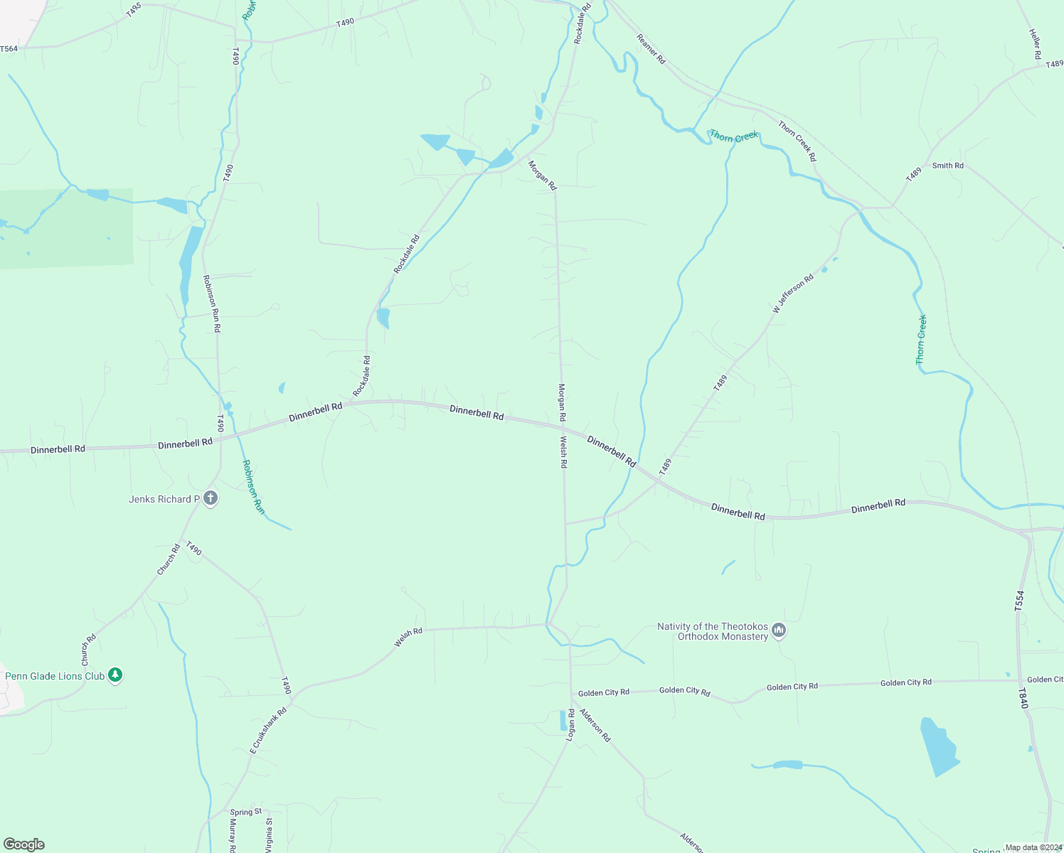 map of restaurants, bars, coffee shops, grocery stores, and more near 368 Dinnerbell Road in Butler