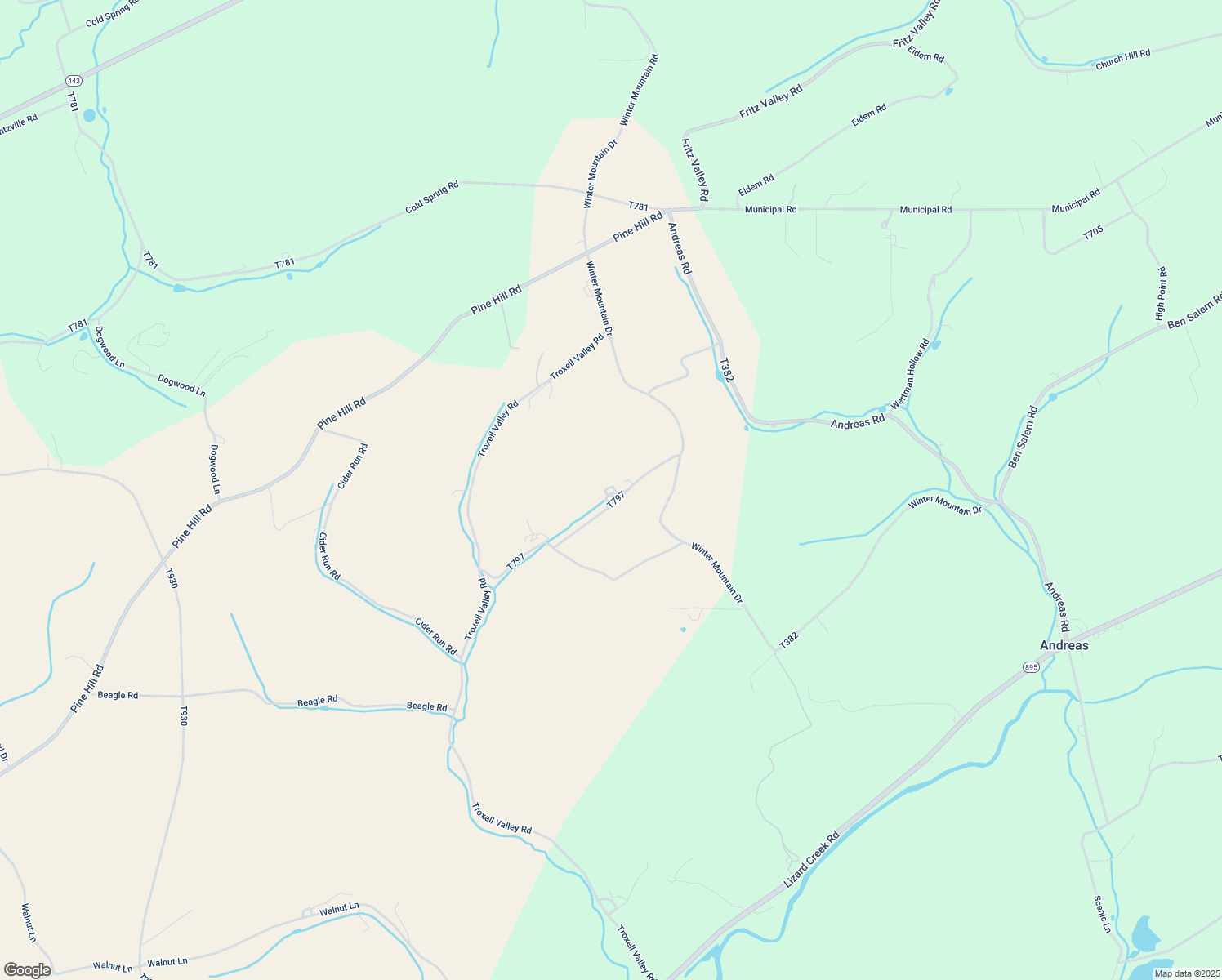map of restaurants, bars, coffee shops, grocery stores, and more near 38 Locust Lane in Andreas