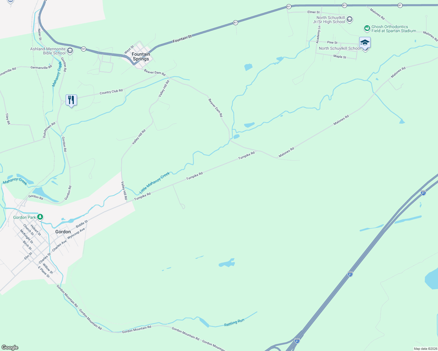map of restaurants, bars, coffee shops, grocery stores, and more near 150 Turnpike Road in Ashland