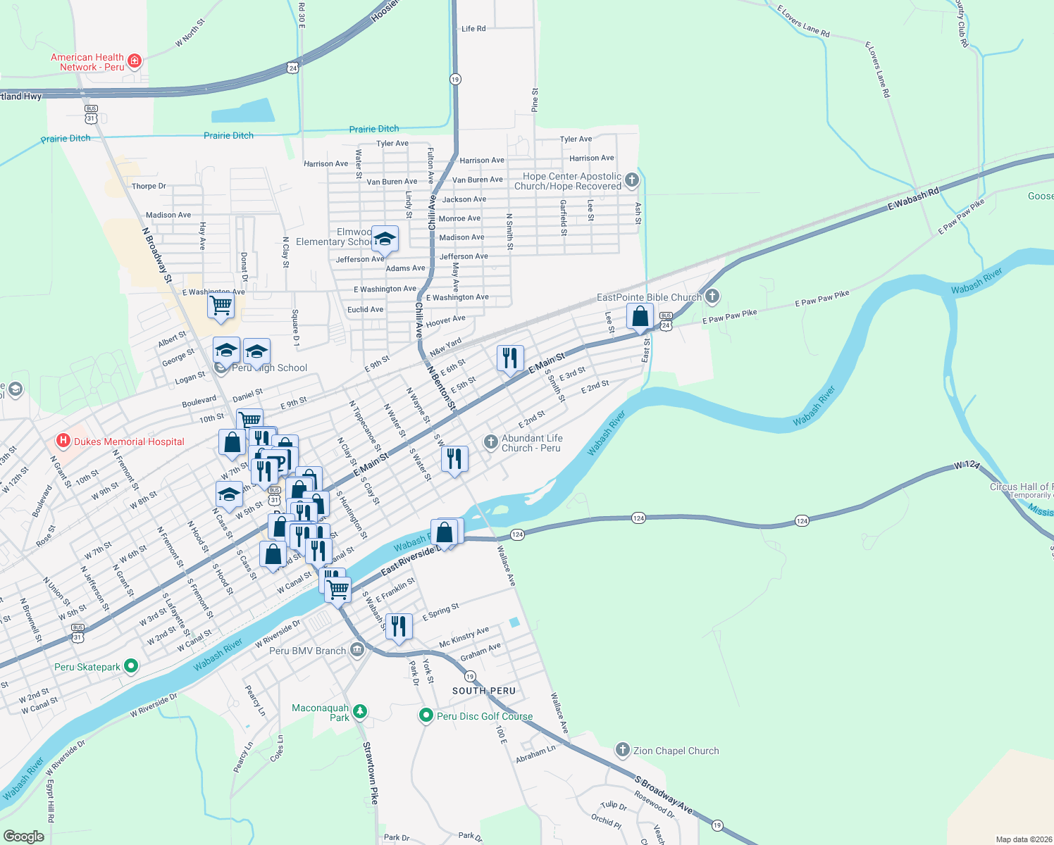 map of restaurants, bars, coffee shops, grocery stores, and more near 448 East 2nd Street in Peru