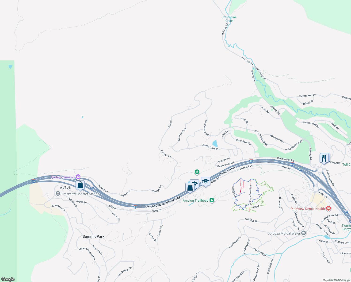 map of restaurants, bars, coffee shops, grocery stores, and more near 8735 Northcove Drive in Park City
