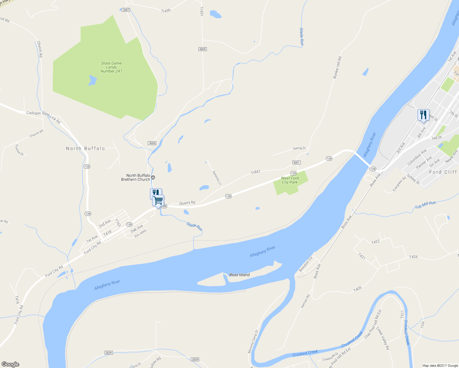 map of restaurants, bars, coffee shops, grocery stores, and more near 191 Quarry Road in Kittanning