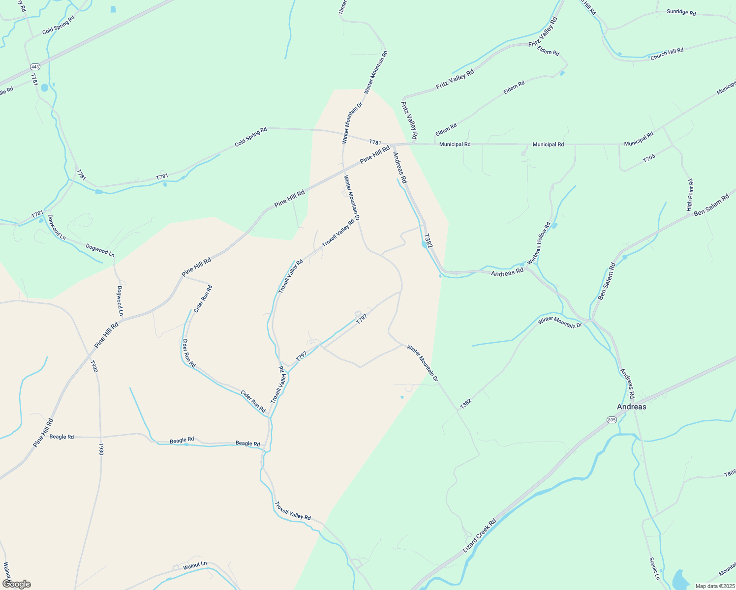 map of restaurants, bars, coffee shops, grocery stores, and more near 38 Locust Lane in Andreas