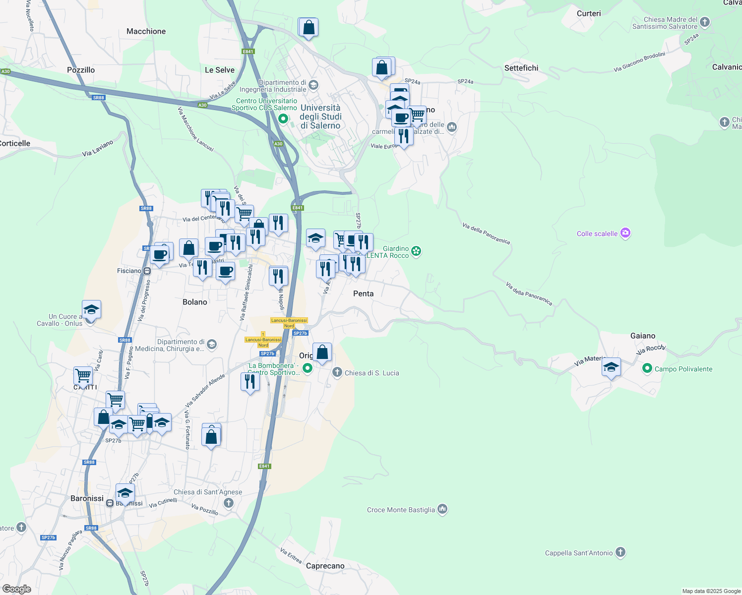 map of restaurants, bars, coffee shops, grocery stores, and more near in Penta