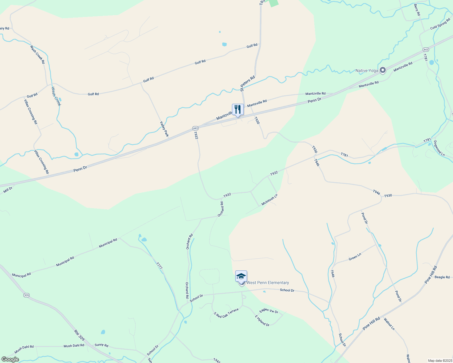 map of restaurants, bars, coffee shops, grocery stores, and more near 1153 Spring Road in Andreas