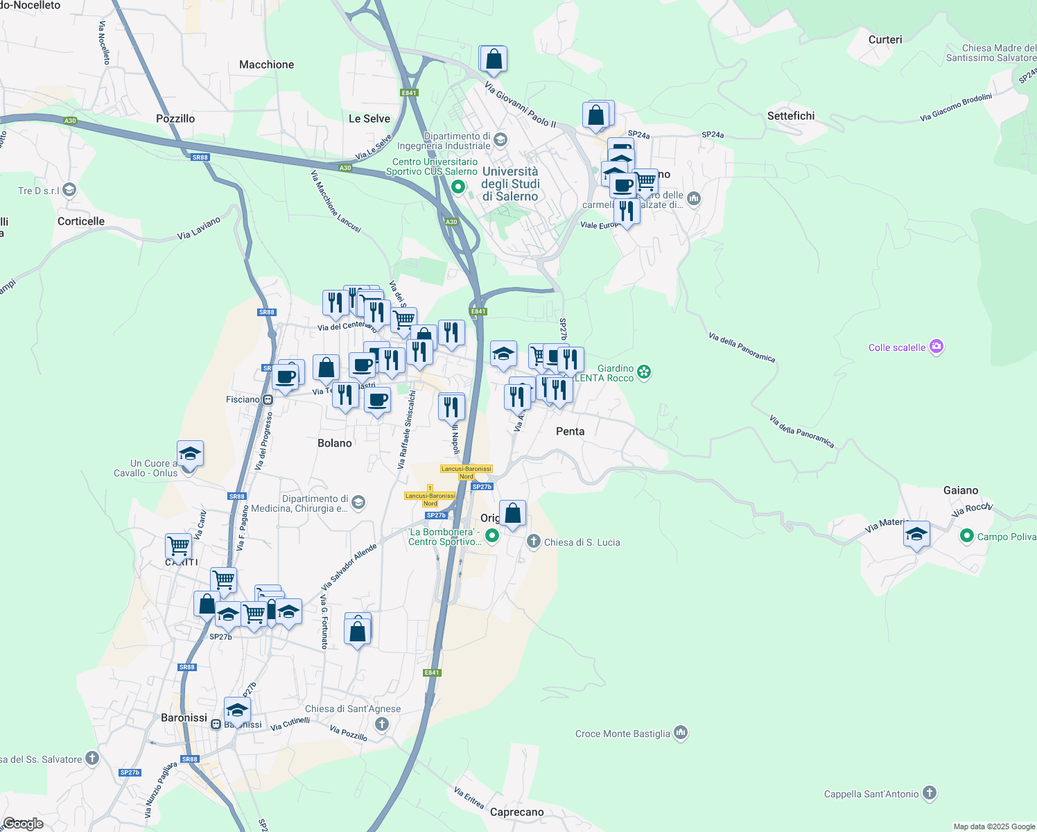 map of restaurants, bars, coffee shops, grocery stores, and more near 20 Via A. Fortunato in Penta
