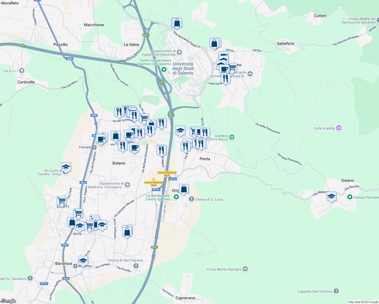 map of restaurants, bars, coffee shops, grocery stores, and more near 20 Via A. Fortunato in Penta