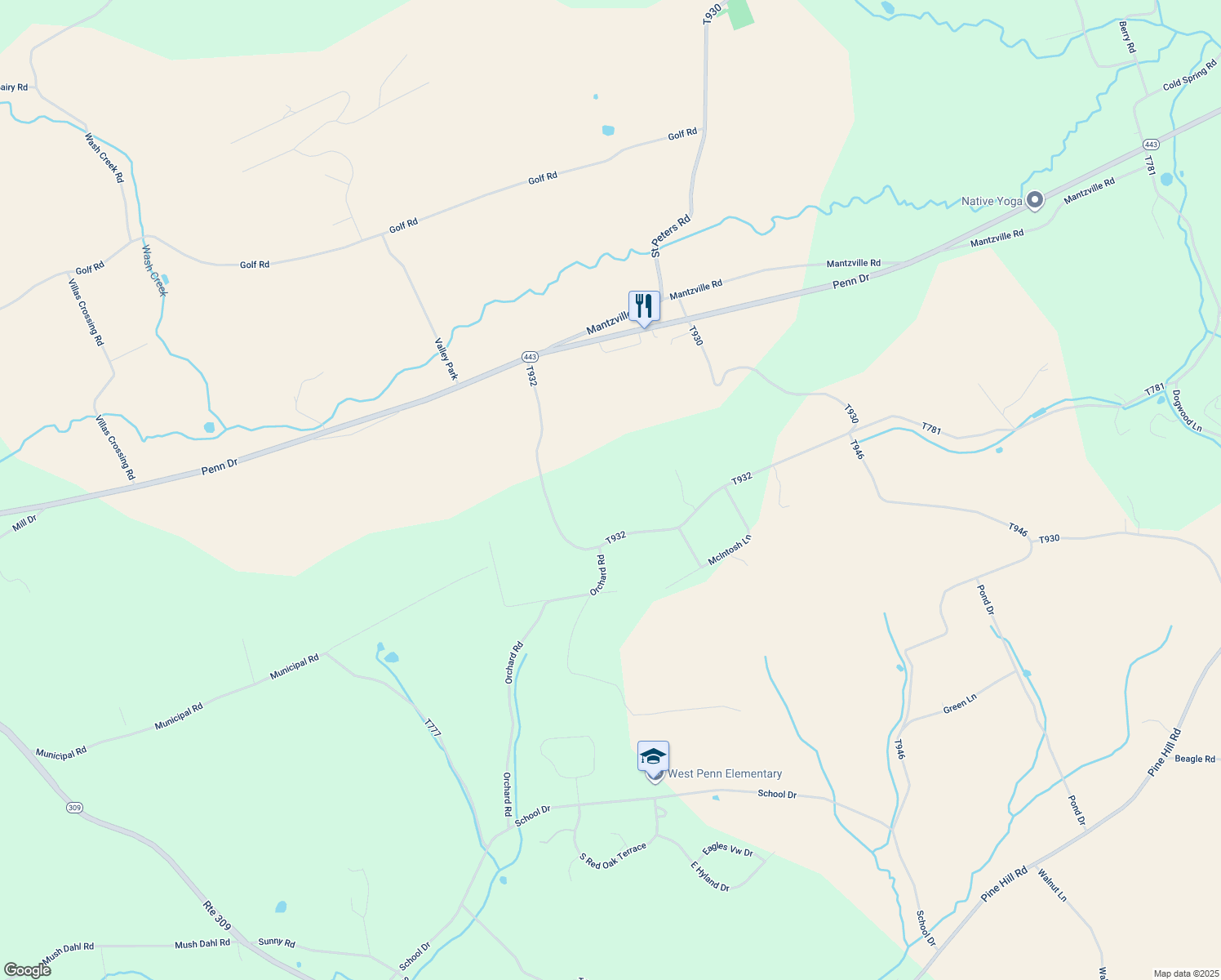 map of restaurants, bars, coffee shops, grocery stores, and more near 1153 Spring Road in Andreas