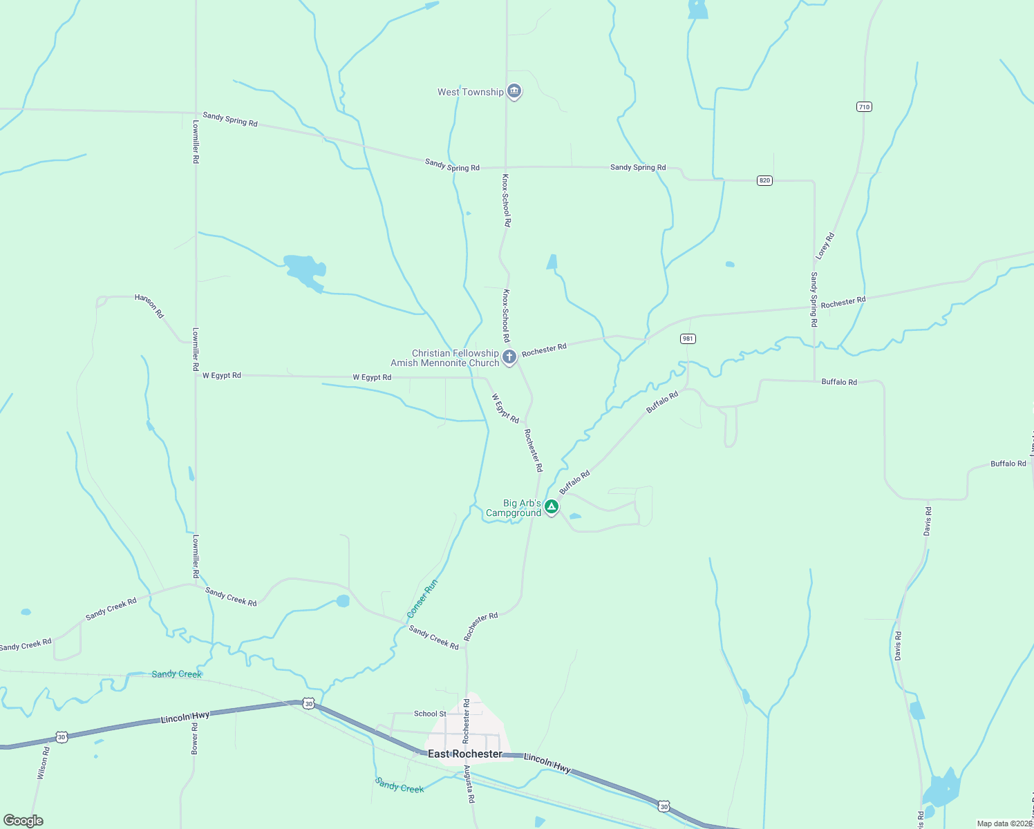 map of restaurants, bars, coffee shops, grocery stores, and more near 25005 West Egypt Road in Minerva