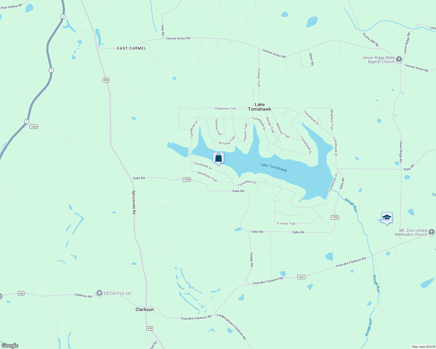 map of restaurants, bars, coffee shops, grocery stores, and more near 47905 Tomahawk Drive in Negley