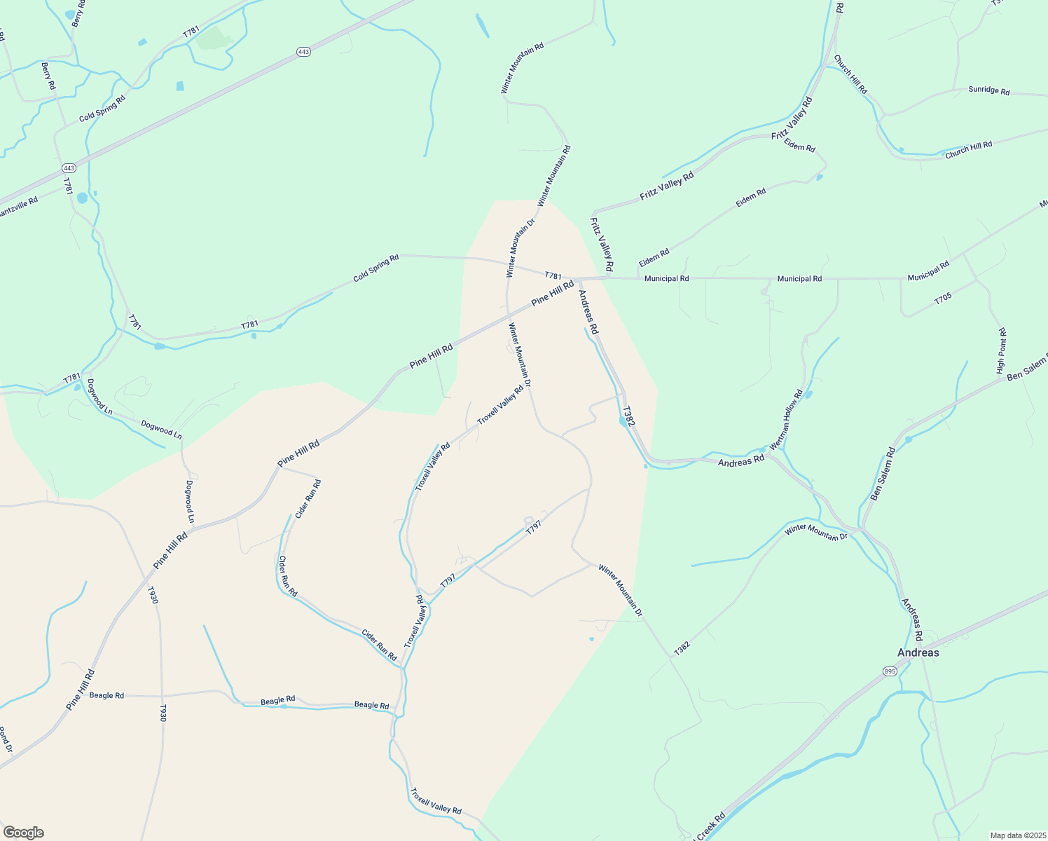 map of restaurants, bars, coffee shops, grocery stores, and more near 438 Troxell Valley Road in Andreas