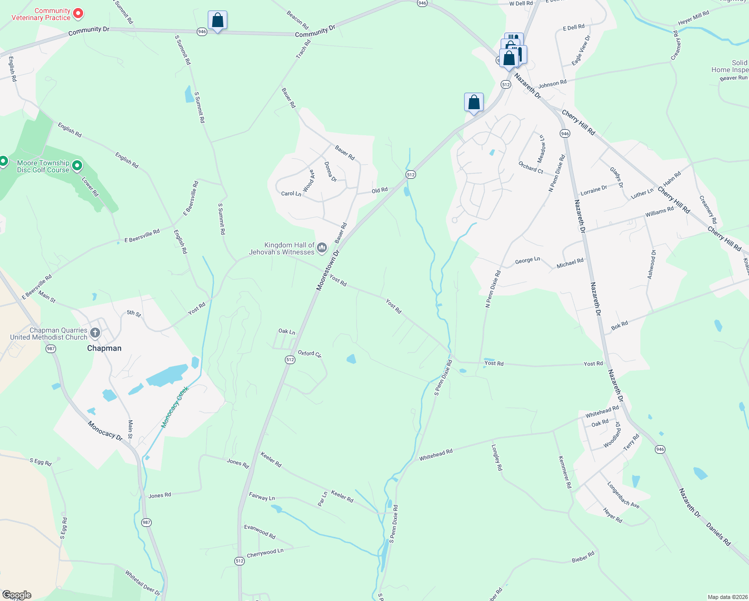 map of restaurants, bars, coffee shops, grocery stores, and more near 2327 Yost Road in Bath