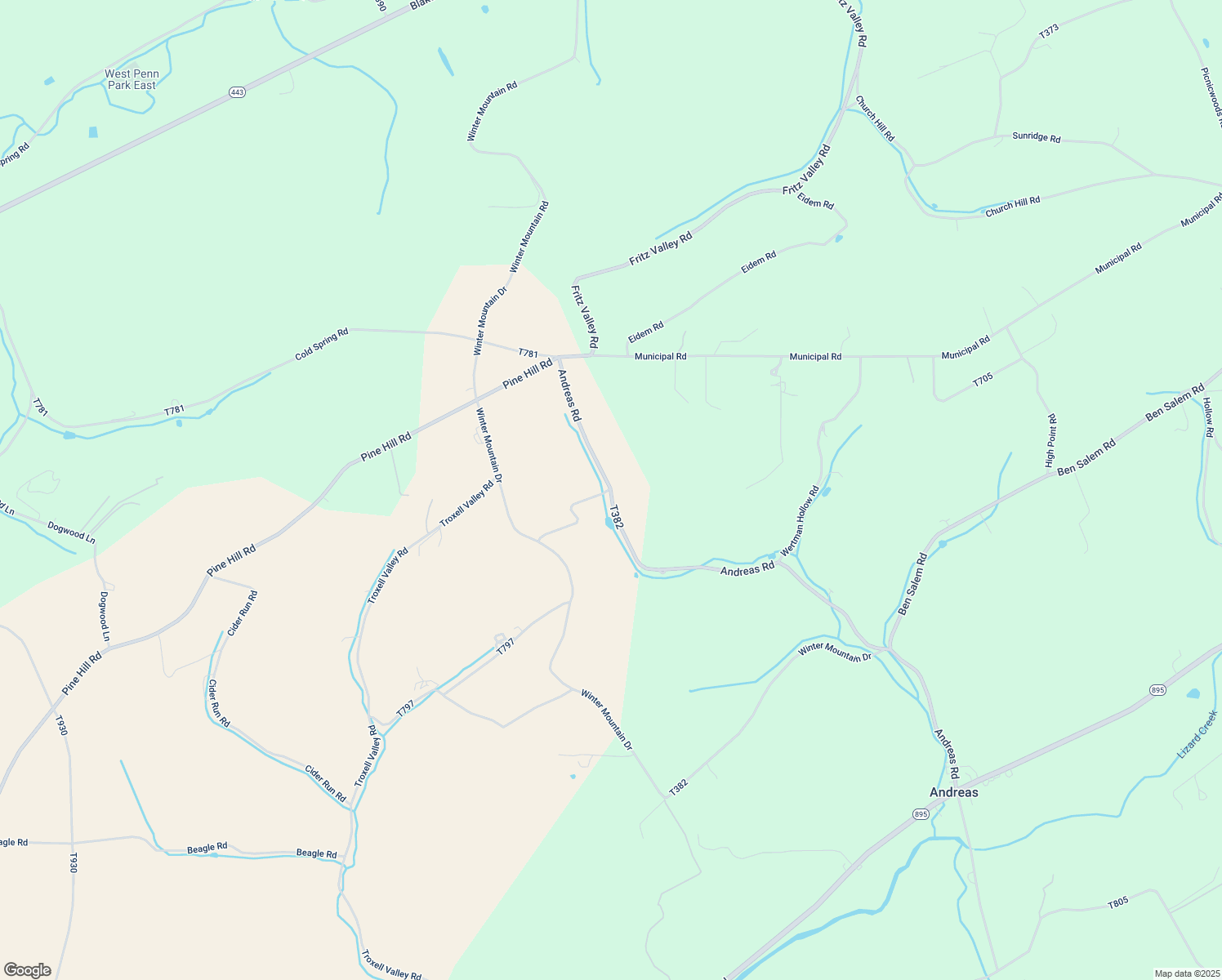 map of restaurants, bars, coffee shops, grocery stores, and more near 201 Andreas Road in Andreas