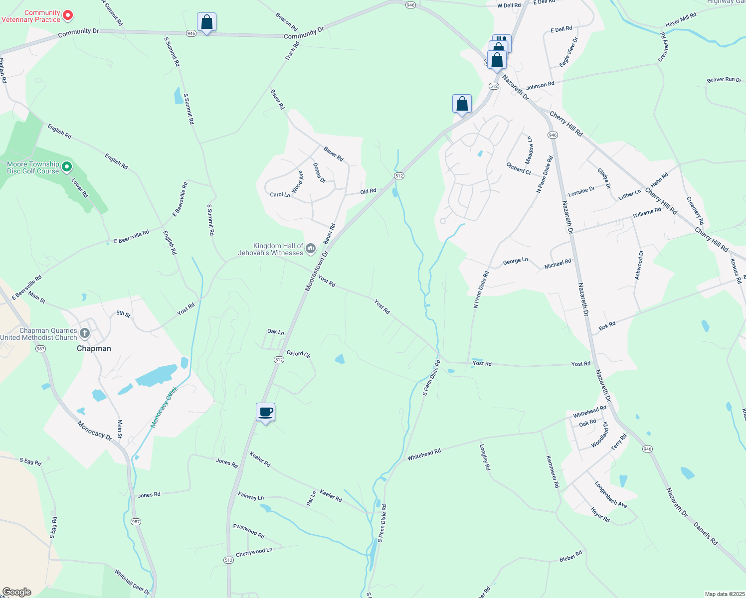 map of restaurants, bars, coffee shops, grocery stores, and more near 2346 Yost Road in Bath