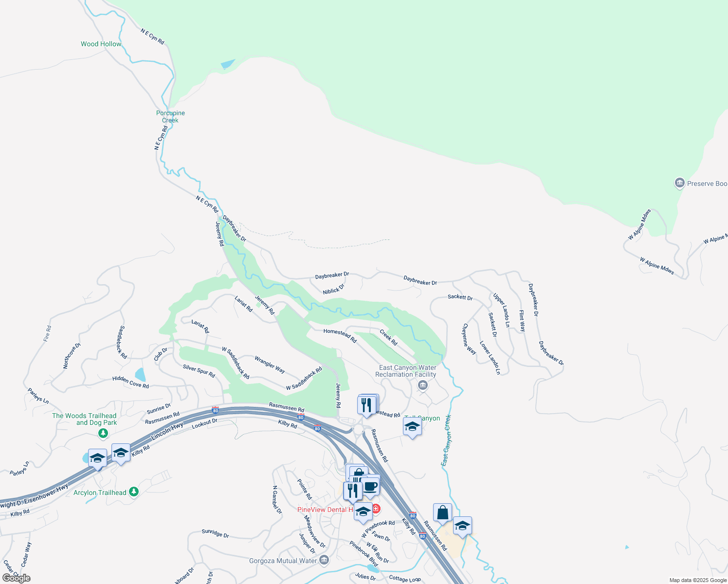map of restaurants, bars, coffee shops, grocery stores, and more near 9246 Par Court in Park City