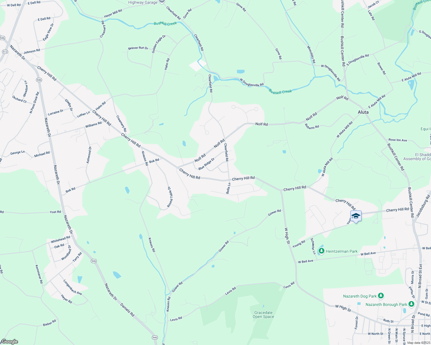 map of restaurants, bars, coffee shops, grocery stores, and more near 425 Cross Hill Road in Nazareth