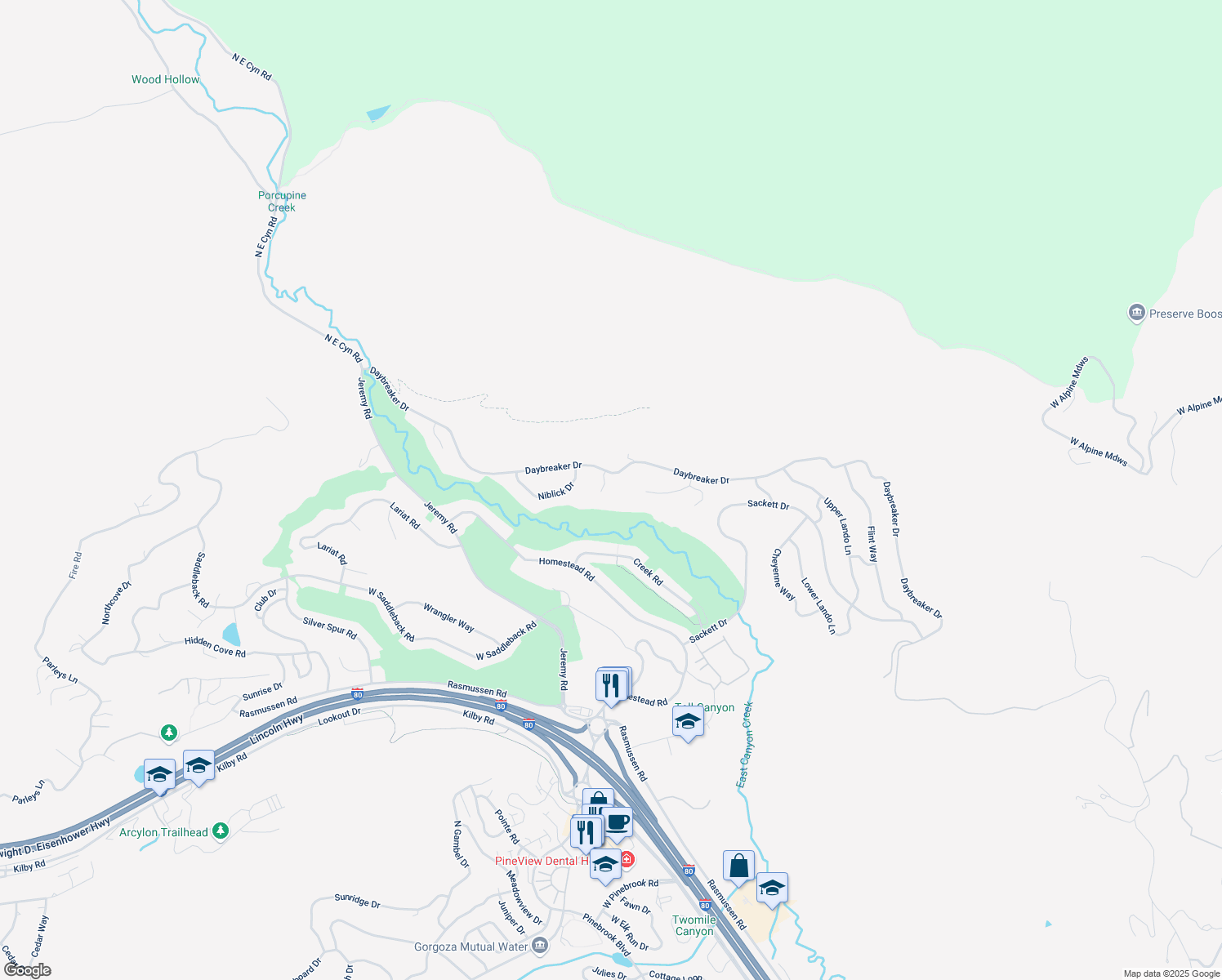 map of restaurants, bars, coffee shops, grocery stores, and more near 9266 Par Court in Park City