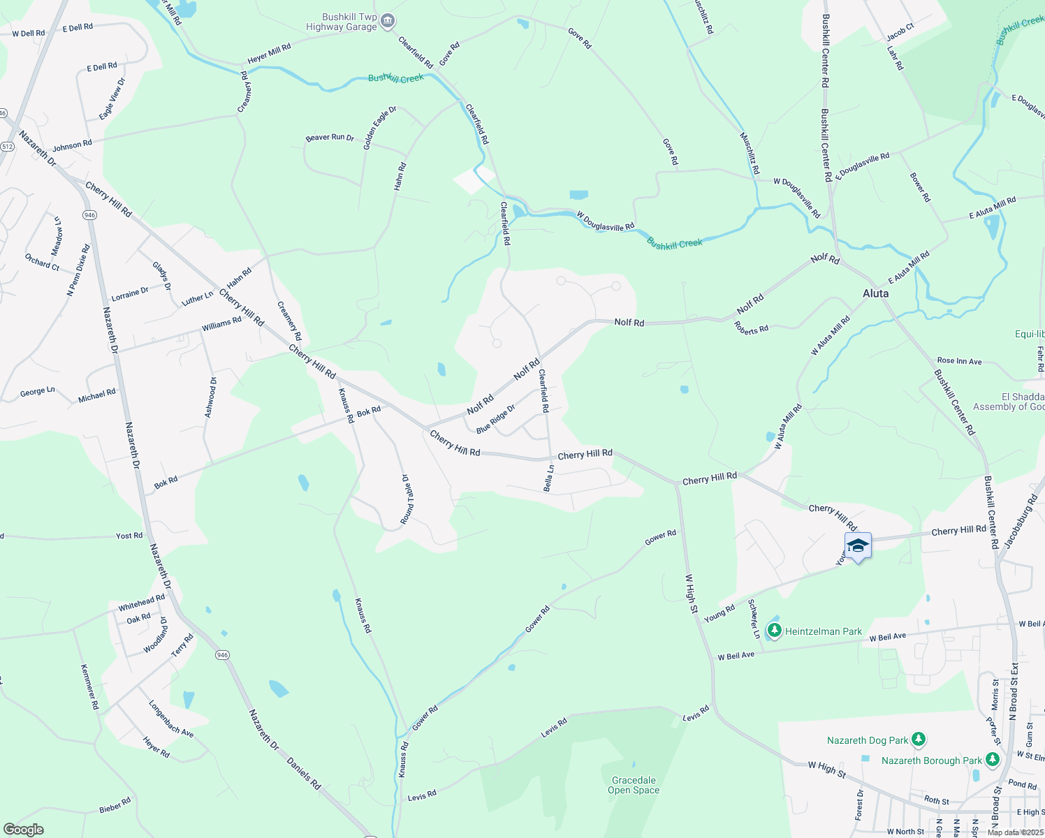 map of restaurants, bars, coffee shops, grocery stores, and more near 416 Cross Hill Road in Nazareth