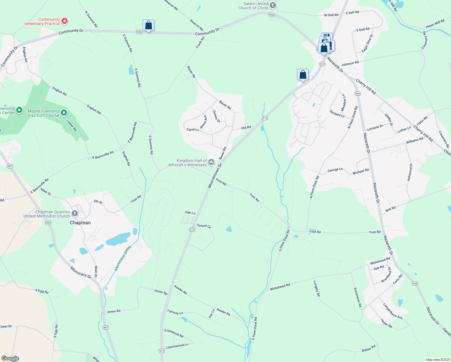 map of restaurants, bars, coffee shops, grocery stores, and more near 2356 Yost Road in Bath