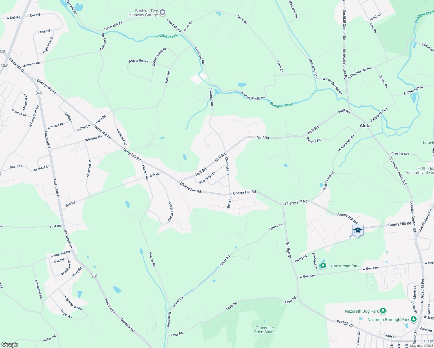 map of restaurants, bars, coffee shops, grocery stores, and more near 429 Blue Ridge Drive in Nazareth