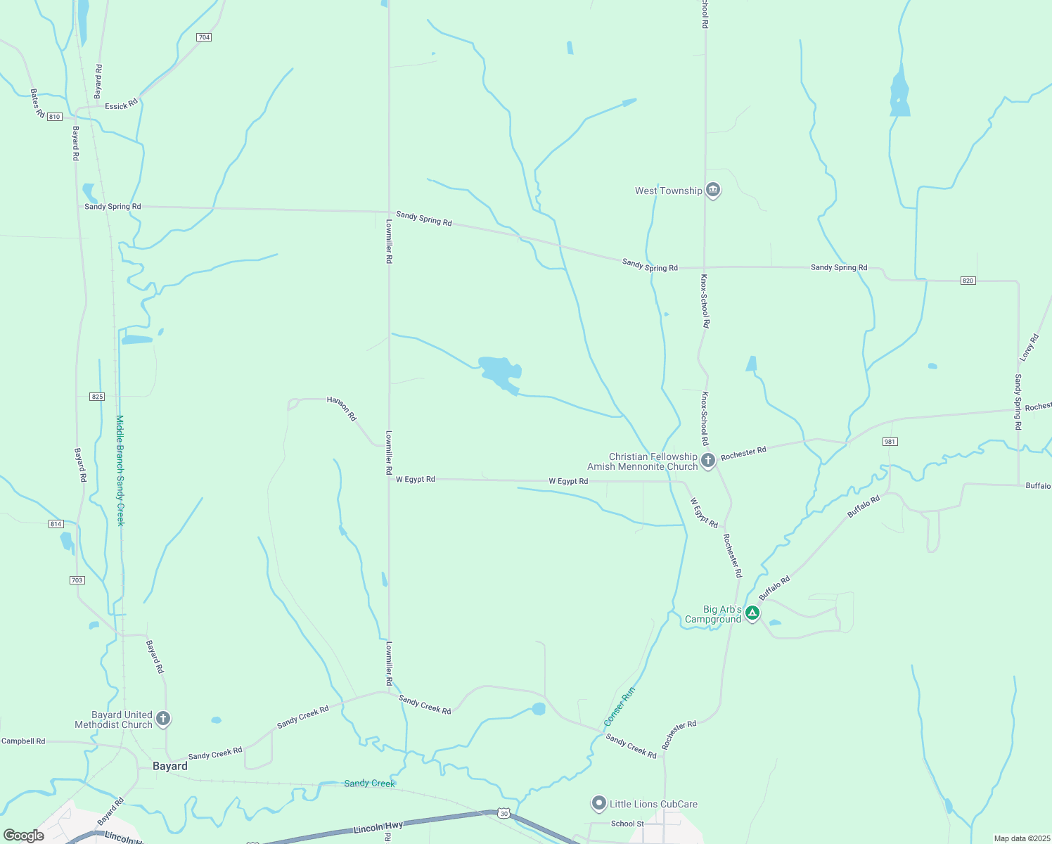map of restaurants, bars, coffee shops, grocery stores, and more near 24376 West Egypt Road in Minerva