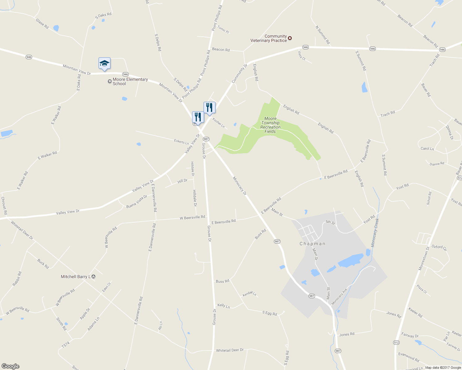 map of restaurants, bars, coffee shops, grocery stores, and more near 539 Monocacy Drive in Bath