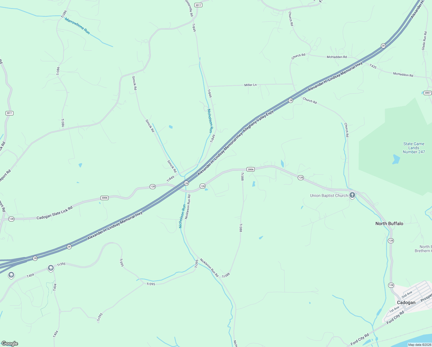 map of restaurants, bars, coffee shops, grocery stores, and more near 459 1/2 Cadogan Slate Lick Road in Kittanning
