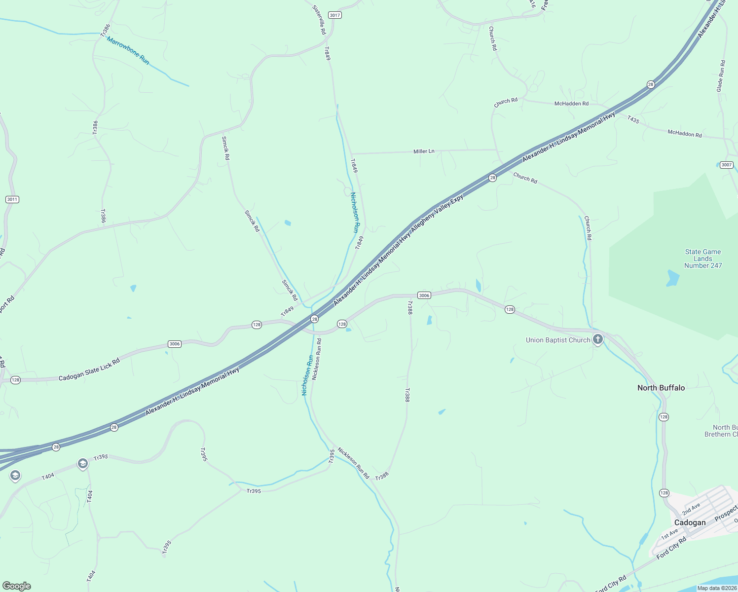 map of restaurants, bars, coffee shops, grocery stores, and more near 459 1/2 Cadogan Slate Lick Road in Kittanning