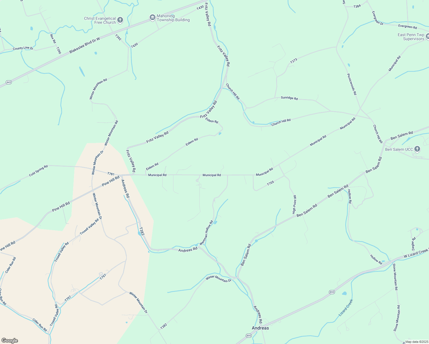 map of restaurants, bars, coffee shops, grocery stores, and more near 2206 Municipal Road in Lehighton
