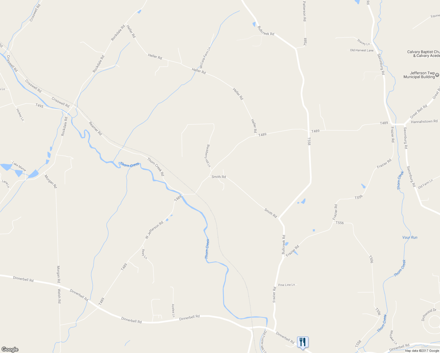 map of restaurants, bars, coffee shops, grocery stores, and more near 117 Smith Road in Butler