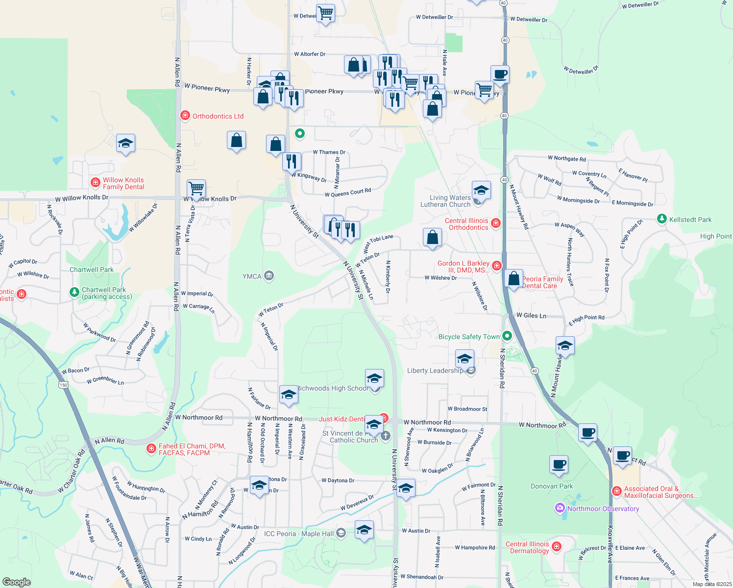 map of restaurants, bars, coffee shops, grocery stores, and more near 6821 N Michele Ln in Peoria