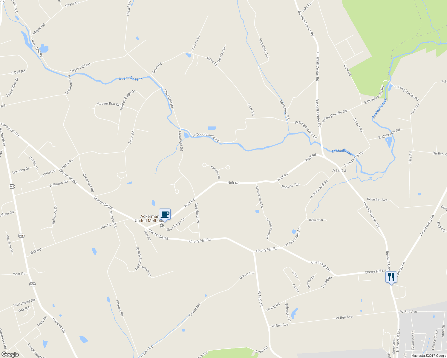 map of restaurants, bars, coffee shops, grocery stores, and more near 368 Nolf Road in Nazareth
