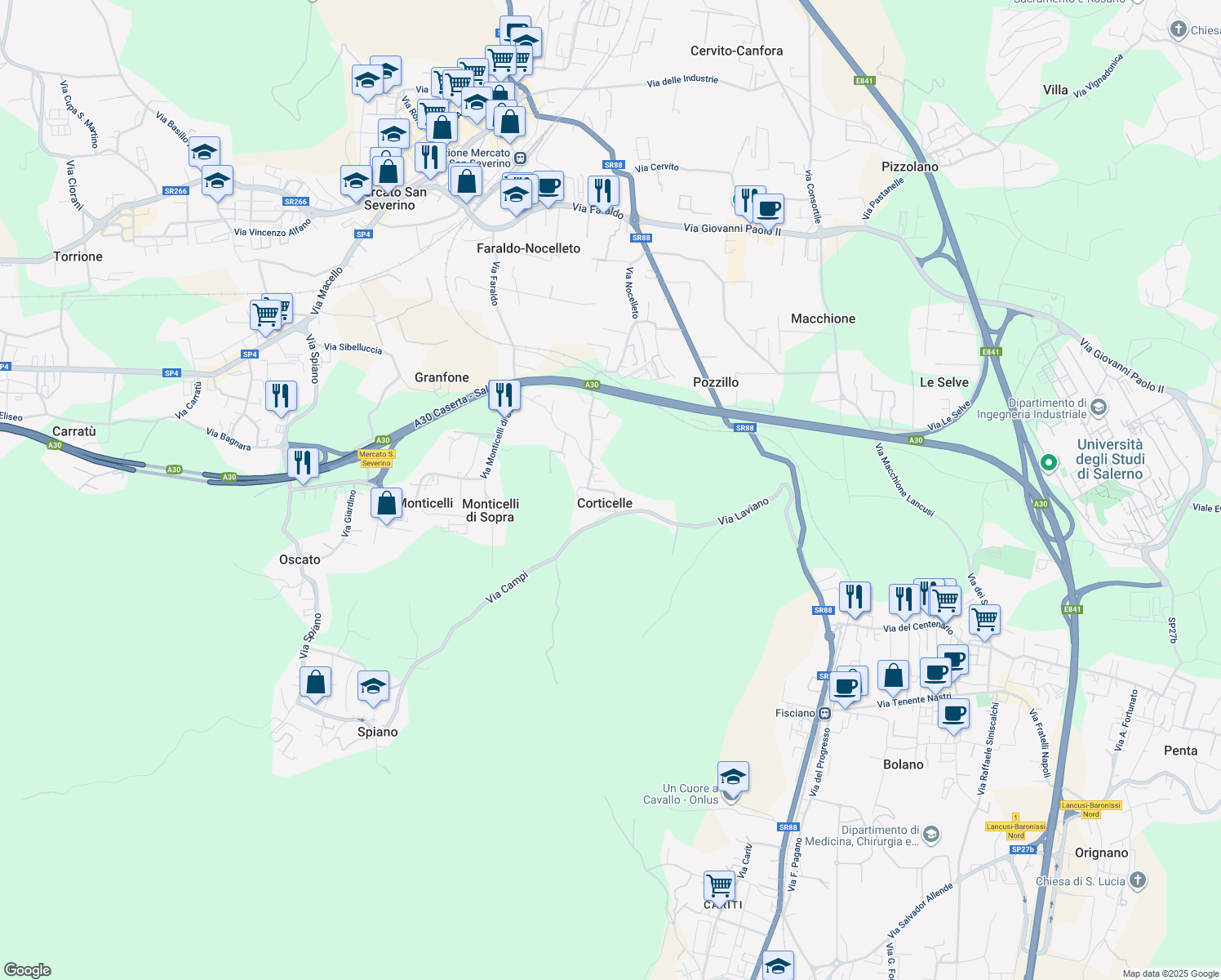 map of restaurants, bars, coffee shops, grocery stores, and more near 61 Via delle Corti in Corticelle