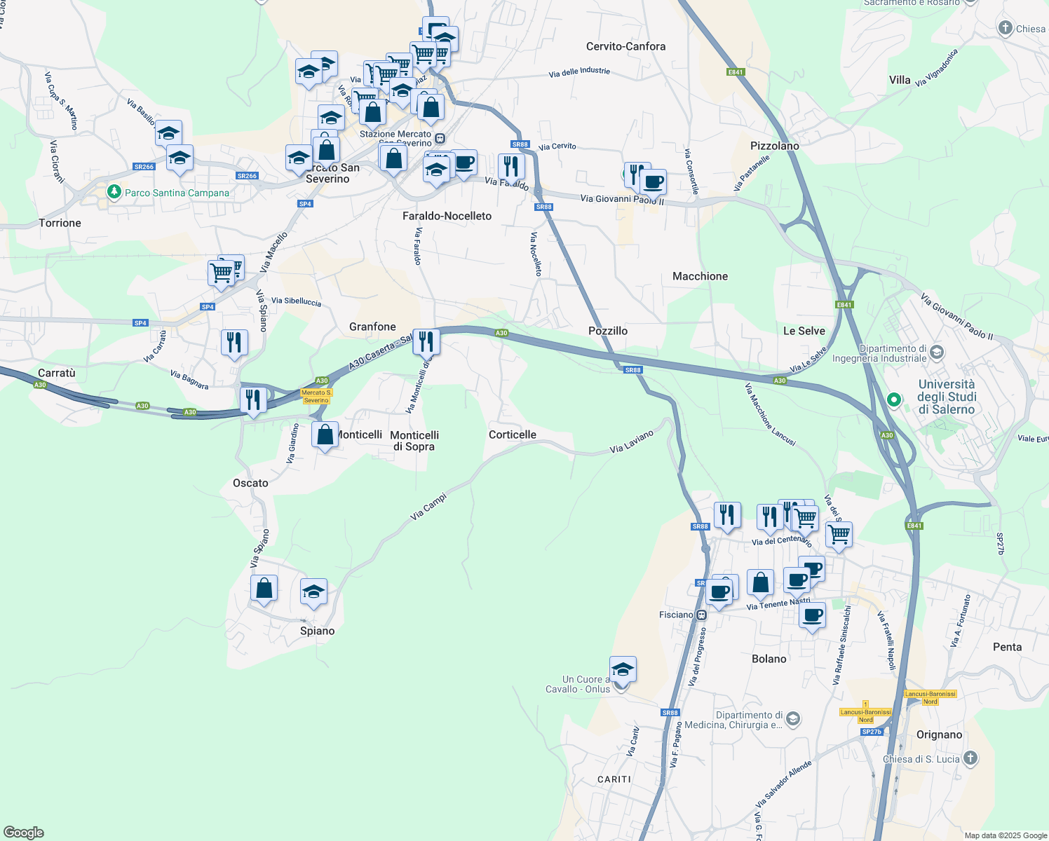 map of restaurants, bars, coffee shops, grocery stores, and more near 61 Via delle Corti in Corticelle