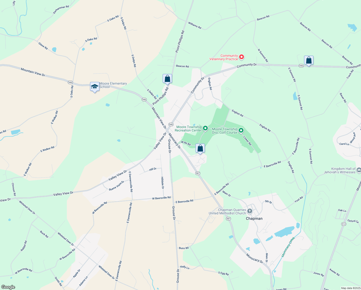 map of restaurants, bars, coffee shops, grocery stores, and more near 584 Monocacy Drive in Bath