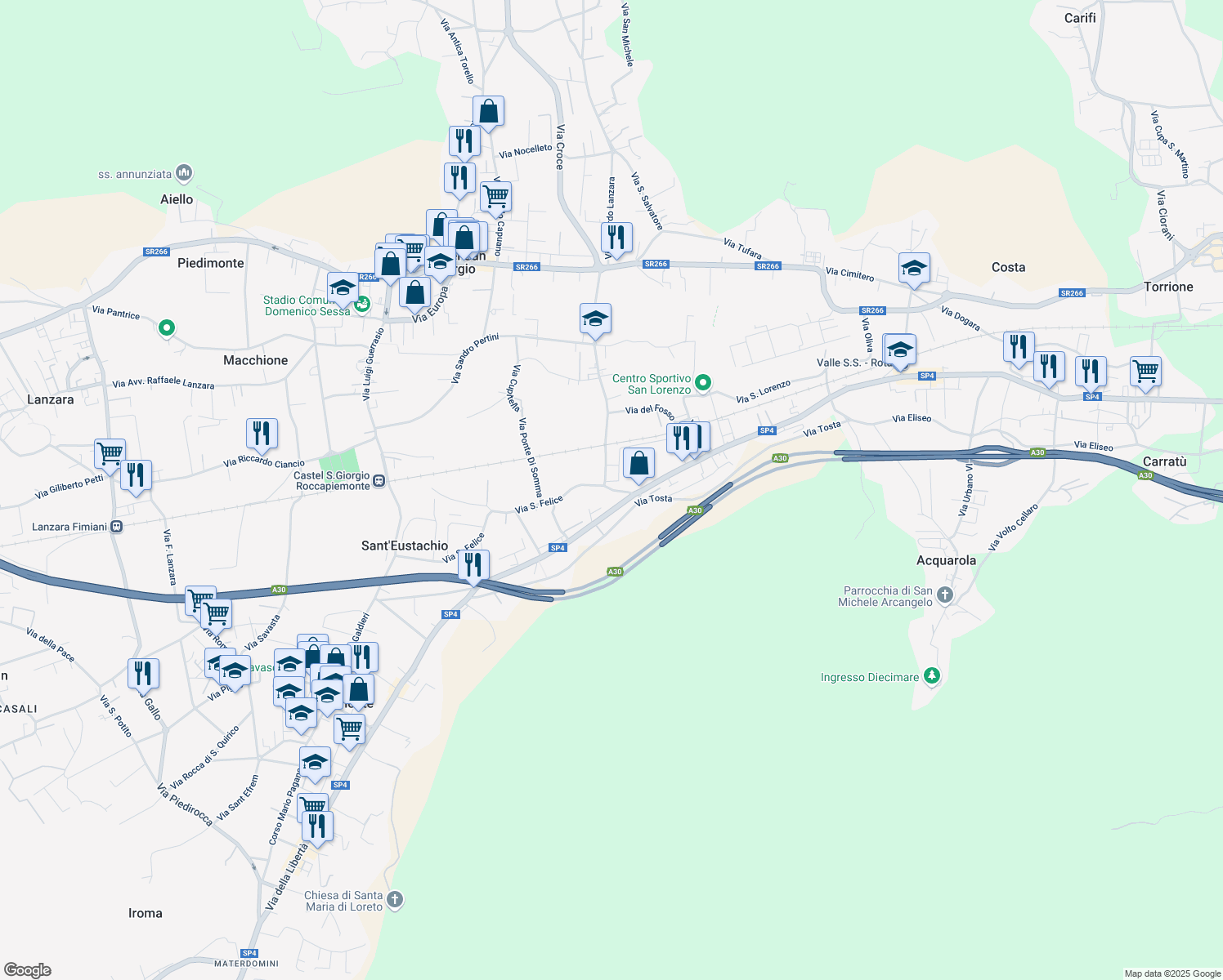 map of restaurants, bars, coffee shops, grocery stores, and more near 152 Via Cirillo in Piazza del Galdo-sant'angelo