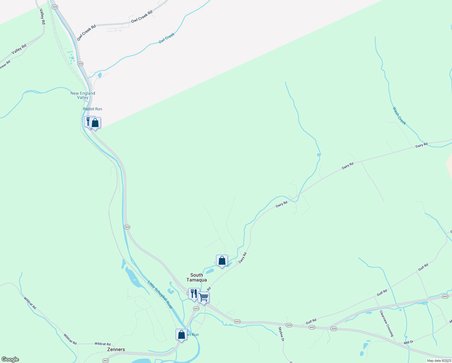 map of restaurants, bars, coffee shops, grocery stores, and more near 105 Buck Lane in Tamaqua